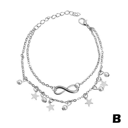 Chaîne de Cheville Bohème Perles Étoiles Pompons – Bracelet Pied Vintage Femme