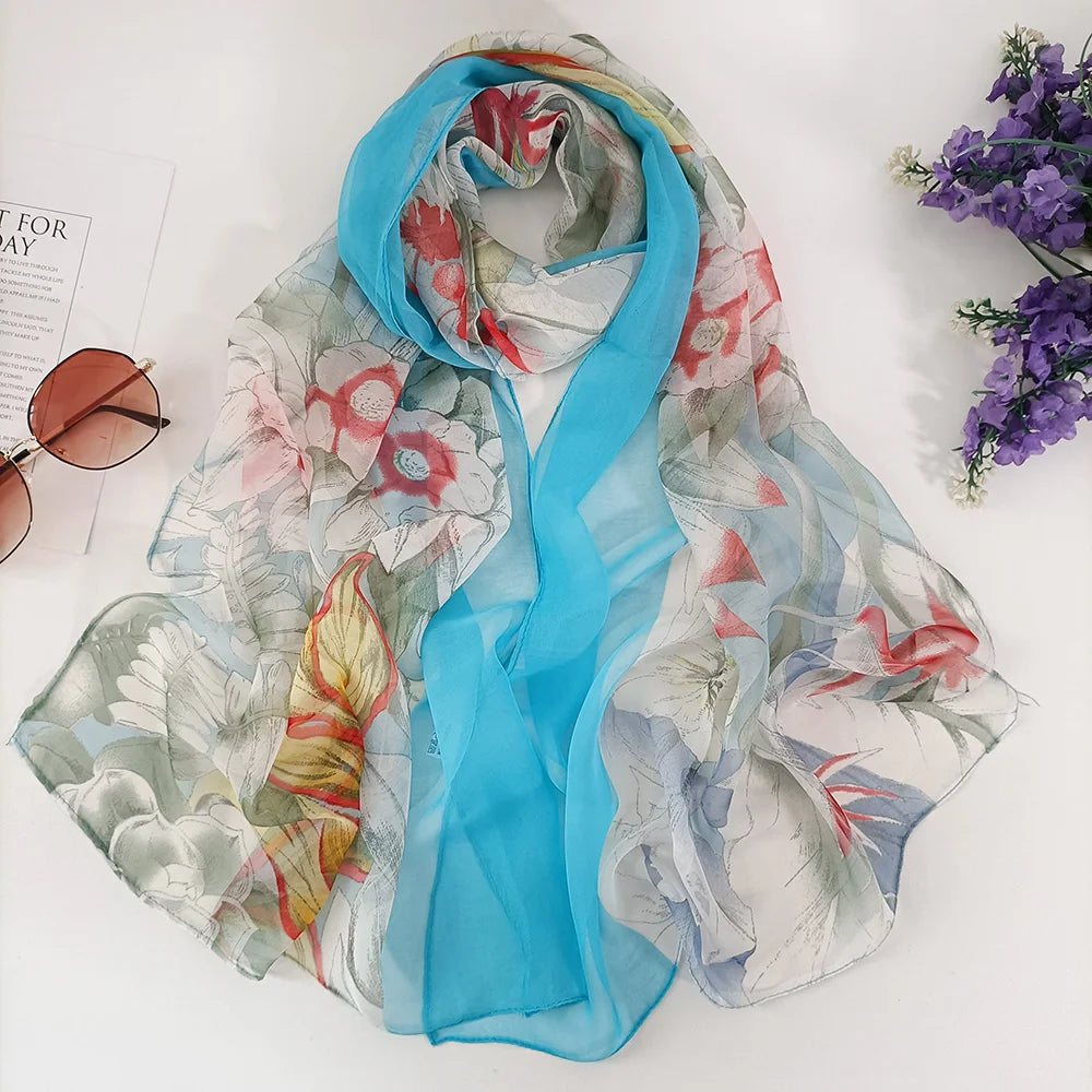 Foulard Écharpe Georgette Dégradé Fleur Femme - Bandana Châle Été Protection Solaire Plage