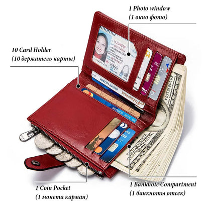 Portefeuille Femme Cuir Véritable RFID - Pochette Court avec Fenêtre ID