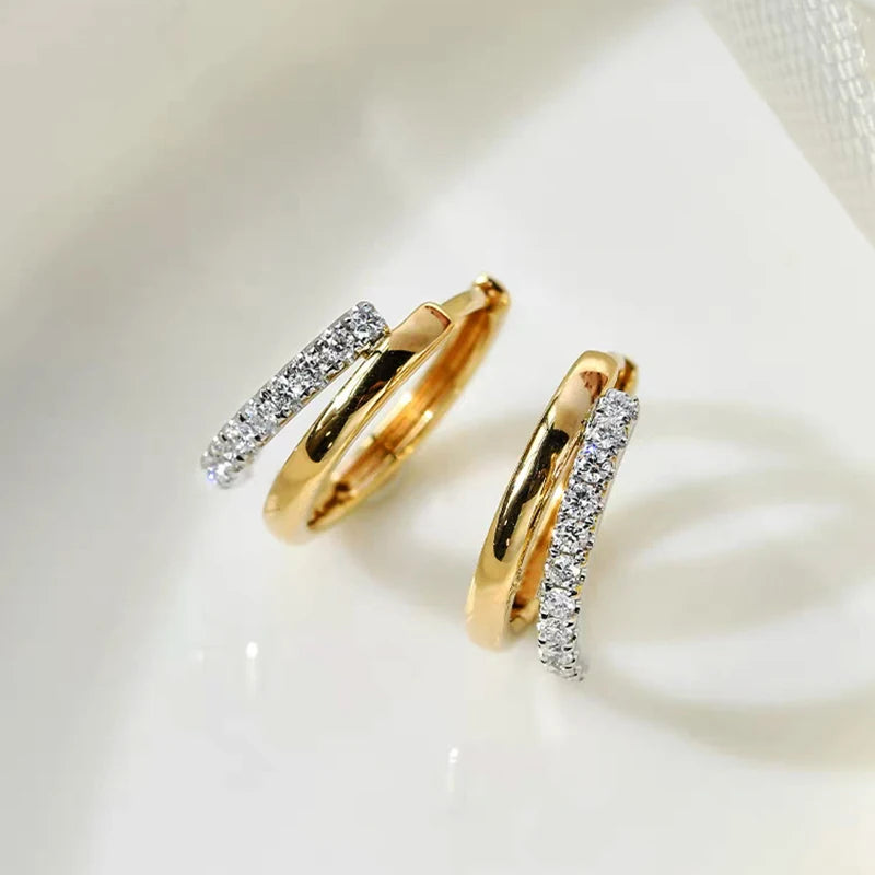 Boucles d'Oreilles Créoles Moissanite 2mm Argent 925 Plaqué Or 18K – Double Cercle Diamant Femme