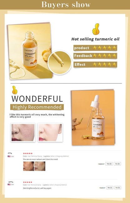 Huile Curcuma 100% Pure 10ml - Sérum Anti-Âge Rides Éclaircissant Taches Brunes Ridules Visage Femme