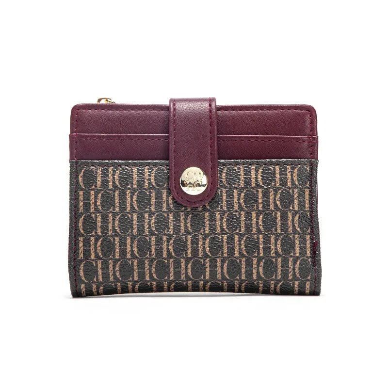 Portefeuille Femme Luxe Rétro Carré Bouton - Porte-Carte Pince Billets Compact Léger Classique