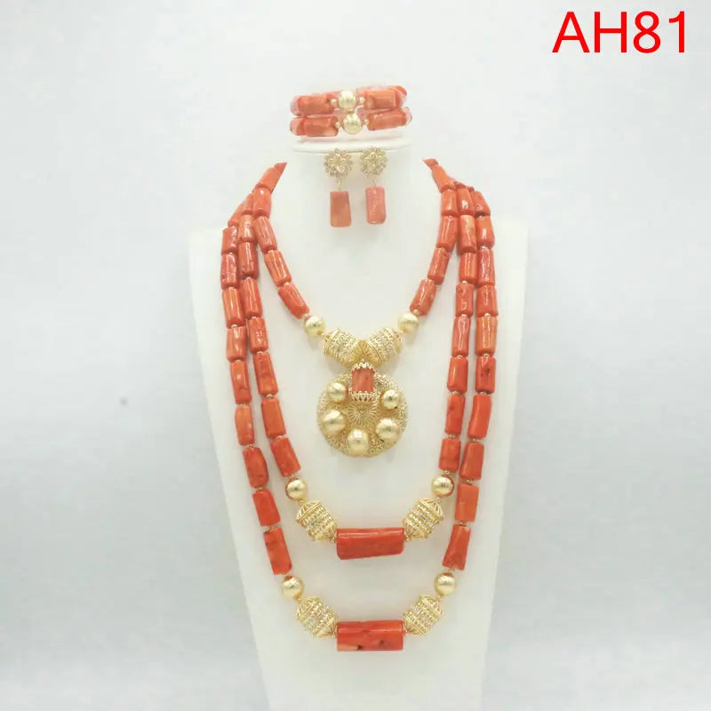 Parure Corail Véritable Nigérian – Ensemble Mariage Africain Luxe