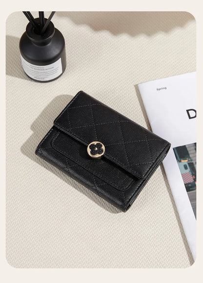 Portefeuille Femme Cuir Vintage GOLF Porte-Photo - Porte-Monnaie Court Pliable Noir Porte-Carte