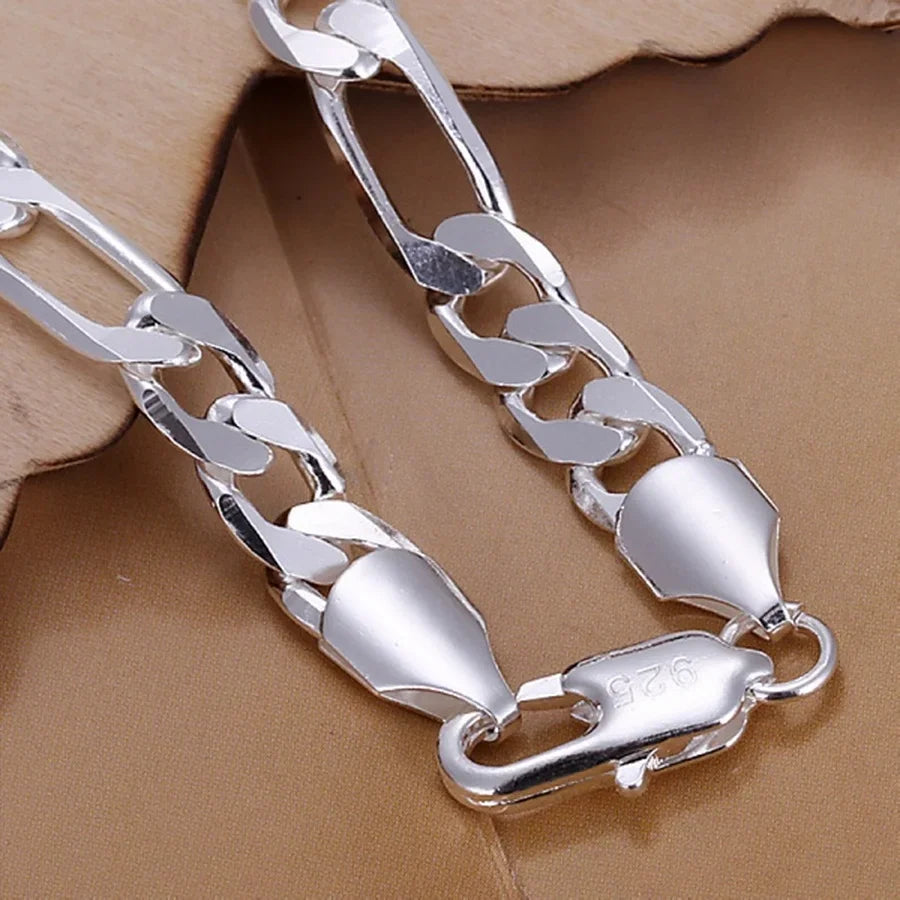 Bracelet Figaro Argent Sterling 925 6-8mm - Chaîne 20cm Femme Homme Mariage Qualité Premium