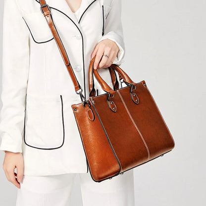 Sac Tote Femme Cuir Véritable Vachette - Grande Capacité Shopping Office 2026