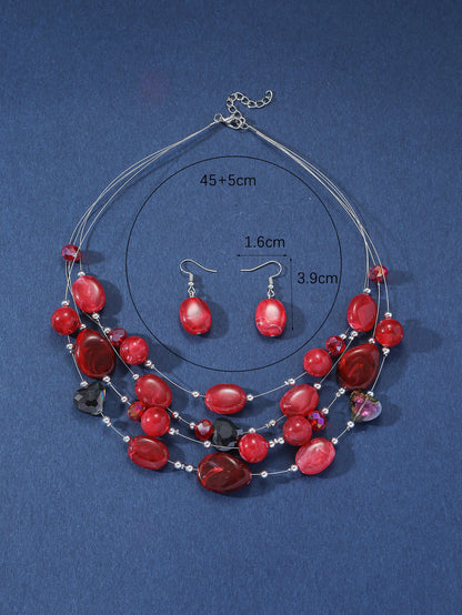 Parure Mariée Cristaux Roses et Perles Corail - Collier Goutte et Boucles