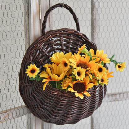 Panier Rotin Mural Fait Main - Pot Fleurs Osier Tressé Suspendu Décor Bohème Jardin Balcon Maison