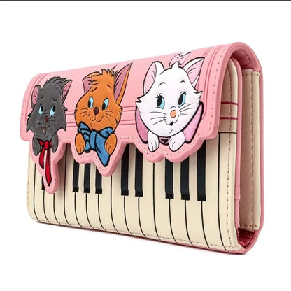 Portefeuille Femme Marie Chat Piano Kawaii - Long Bifold Fermeture Éclair Cartoon Mignon