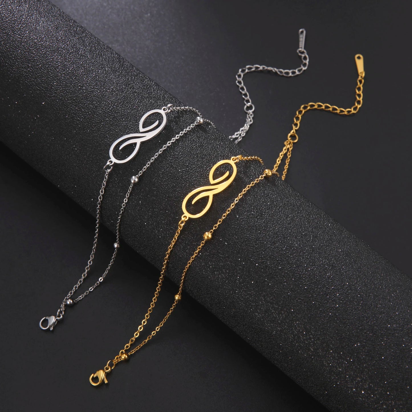 Bracelet Infini Acier Inoxydable – Double Couche Perles Minimaliste