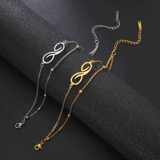 Bracelet Infini Acier Inoxydable – Double Couche Perles Minimaliste
