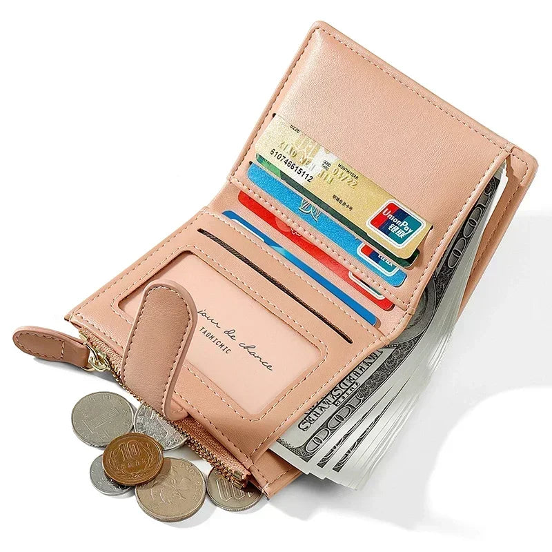Portefeuille Femme Court Fashion Zipper - Wallet Cuir PU Porte-Monnaie Coin Pocket