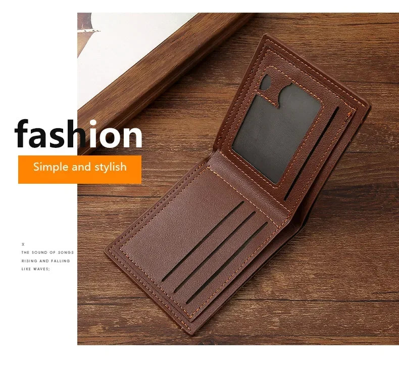Portefeuille Homme Cuir Court Minimaliste - Wallet Pliable Fin Compact Coffee
