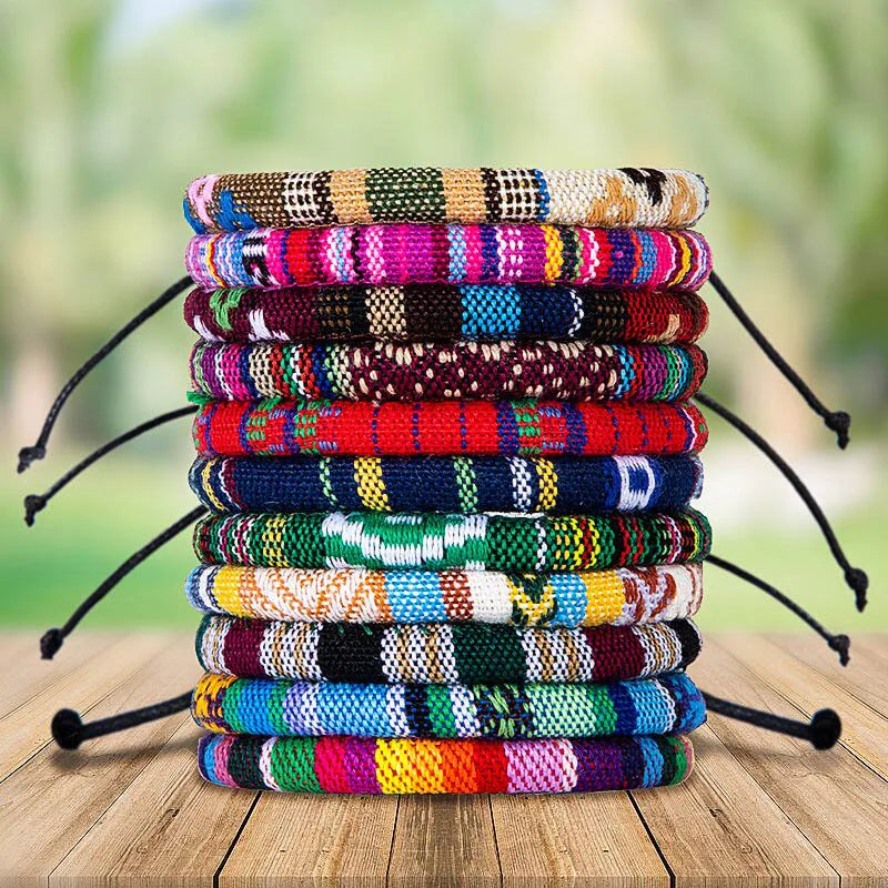 Ensemble 12 Bracelets Bohèmes Coton Ajustables – Ethniques Unisexe Voyage