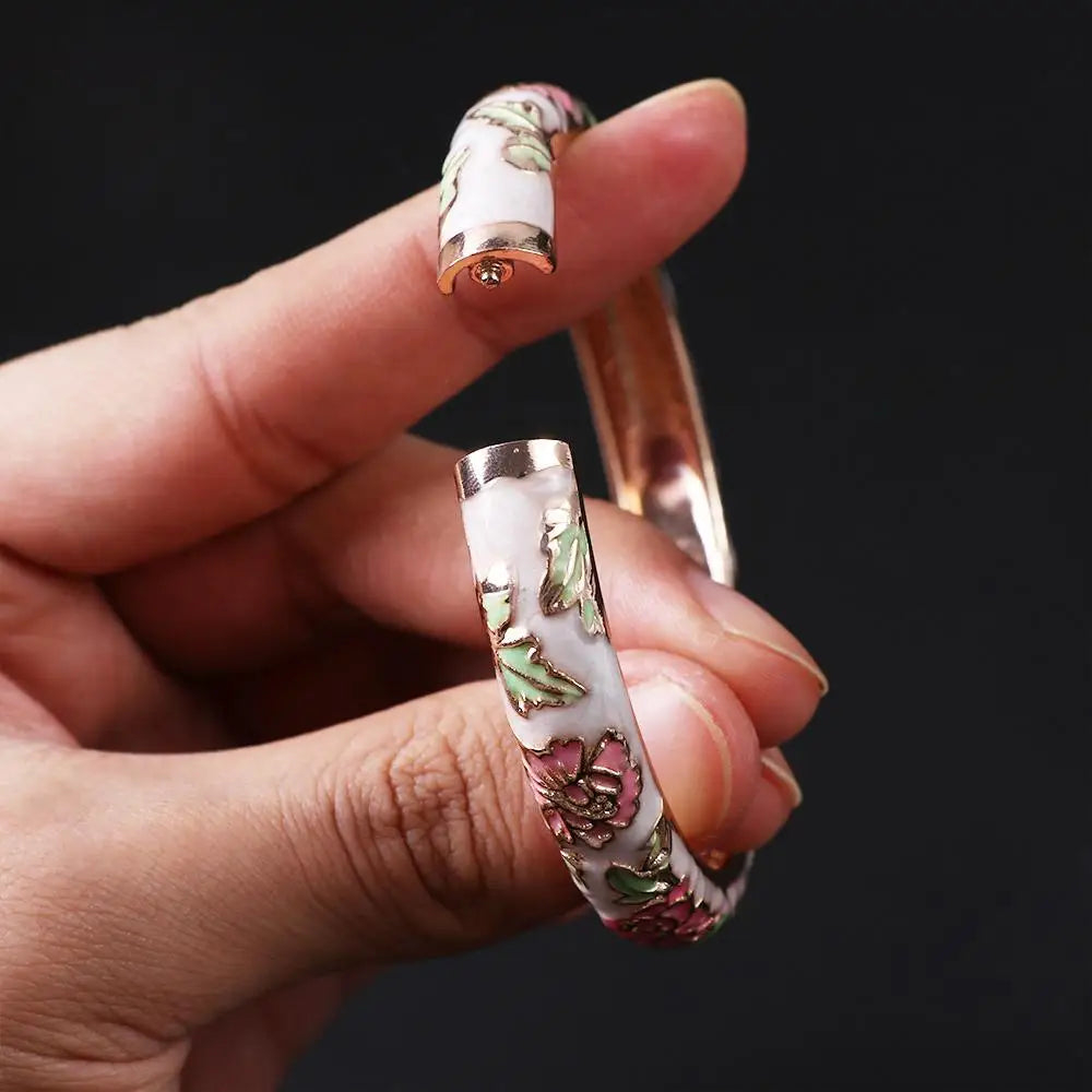 Bracelet Jonc Cloisonné Émaillé Pivoine – Artisanat Ethnique Classique