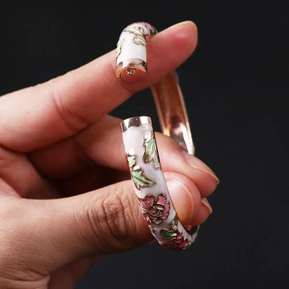 Bracelet Jonc Cloisonné Émaillé Pivoine – Artisanat Ethnique Classique
