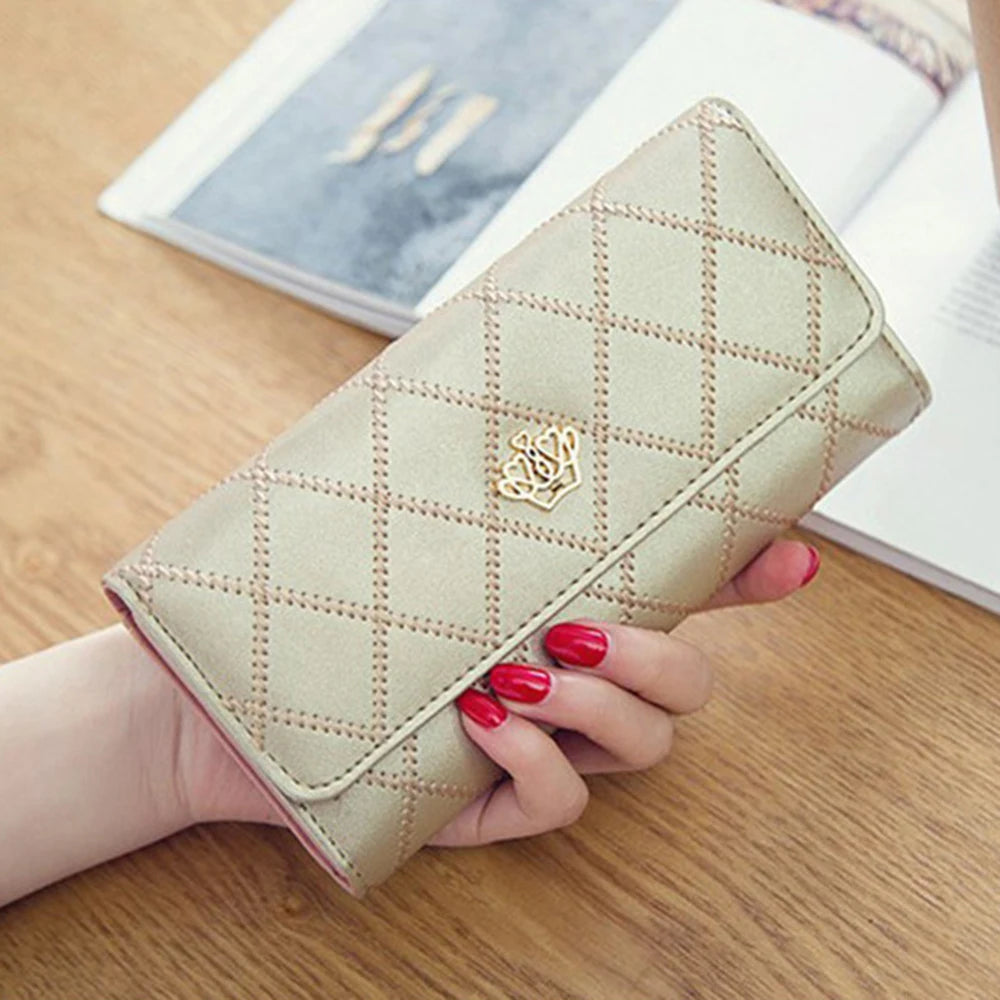 Portefeuille Long Femme Rose Carreaux - Porte-Monnaie Téléphone Hasp Mignon