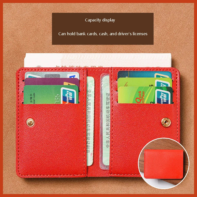 Portefeuille Pliable Cuir Souple avec Bouton - Petit Porte-Cartes Permis Simplifié