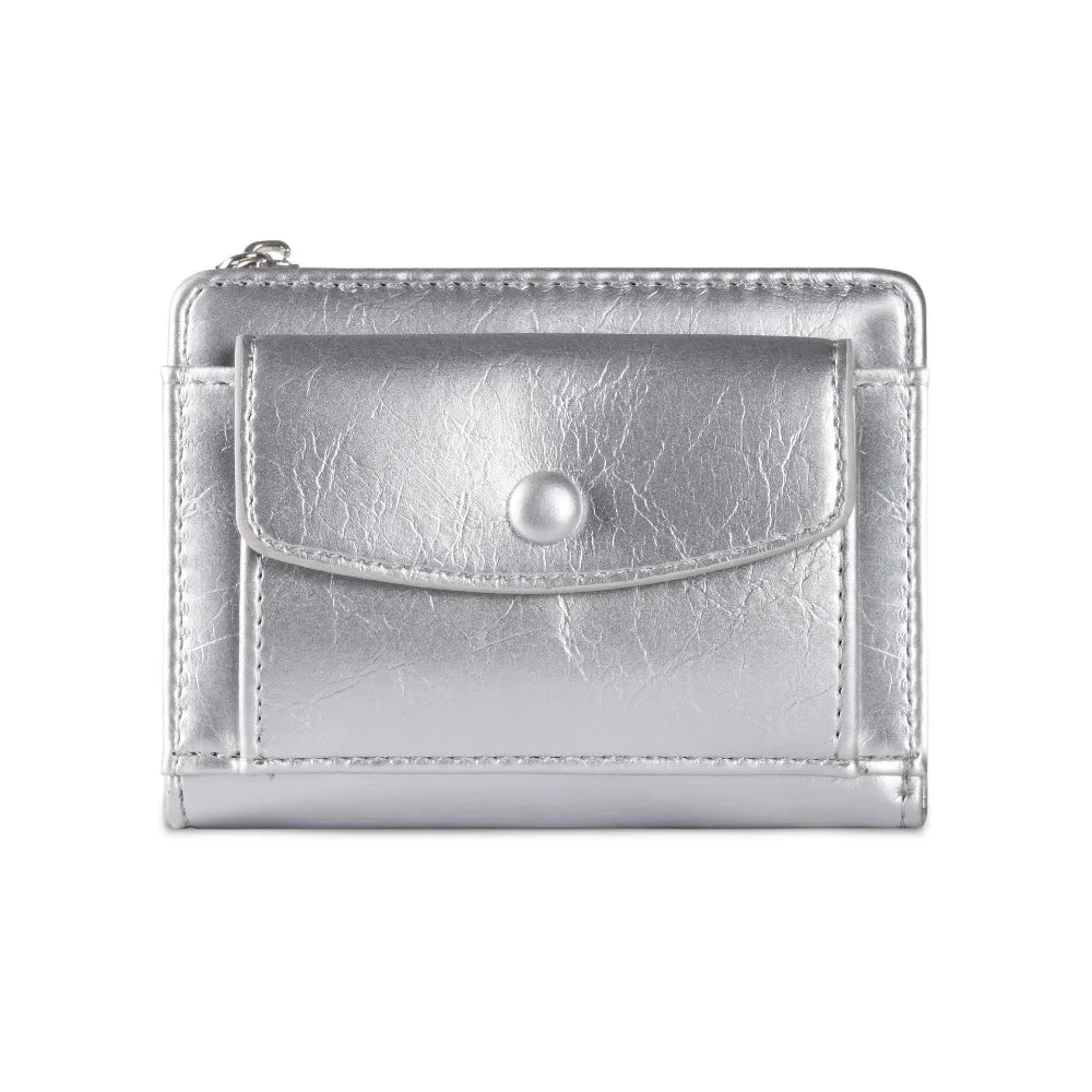 Portefeuille Femme Court Cuir PU Argenté - Porte-Carte Zippé Ultra Fin Multifonction Élégant