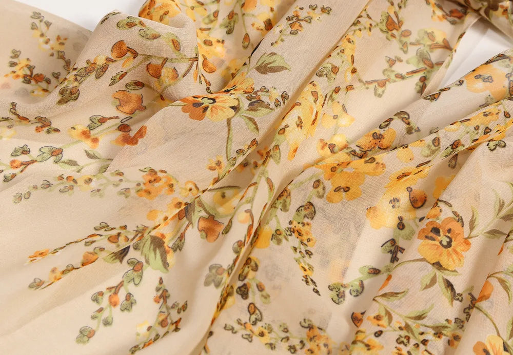 Foulard Écharpe Mousseline Fleur Prunier Femme - Bandana Châle Été Protection Solaire Plage