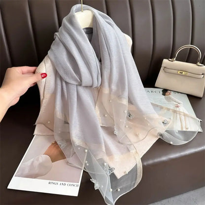 Foulard Soie Broderie Papillon Femme - Écharpe Châle Hijab Luxe Léger Élégant