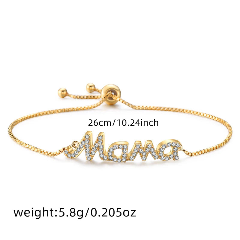 Bracelet "Mama" Cristaux Zircon – Chaîne Ajustable Fête des Mères