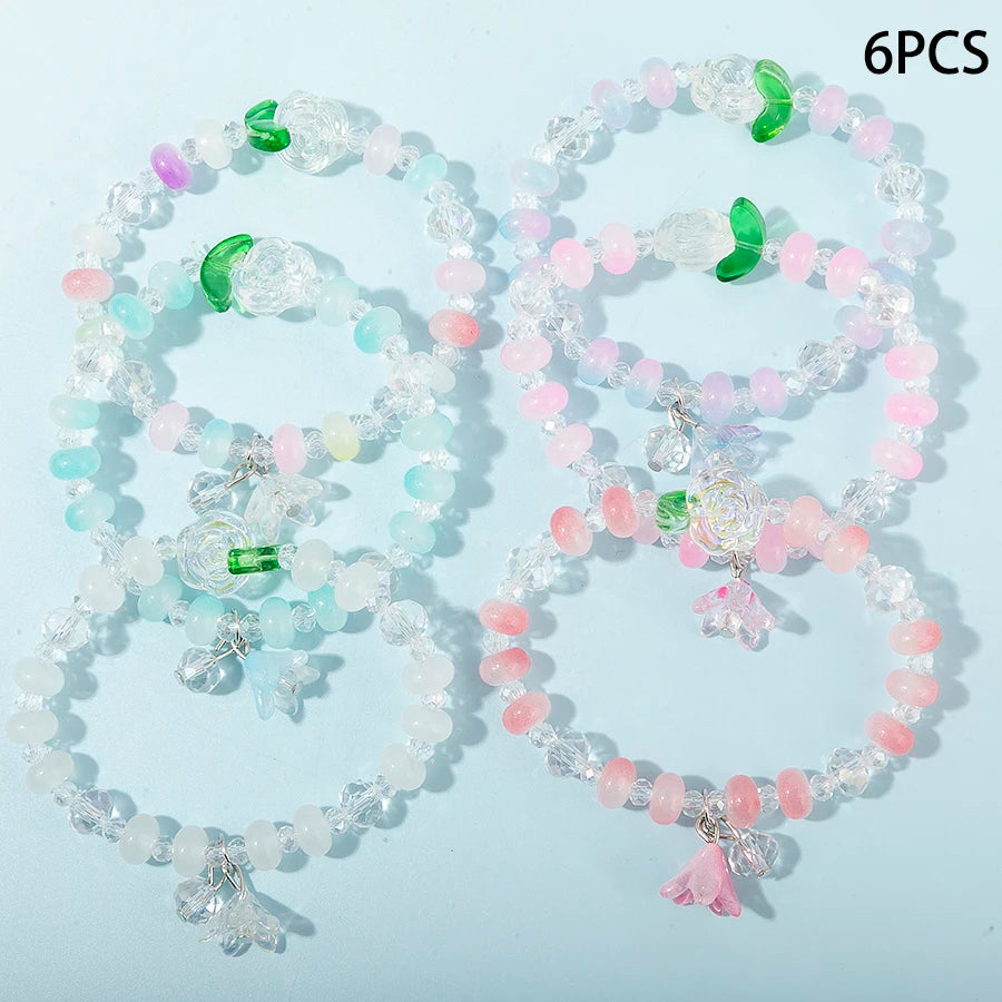 Ensemble 6 Bracelets Perles Verre Fleurs Papillons – Stack Coloré Tendance