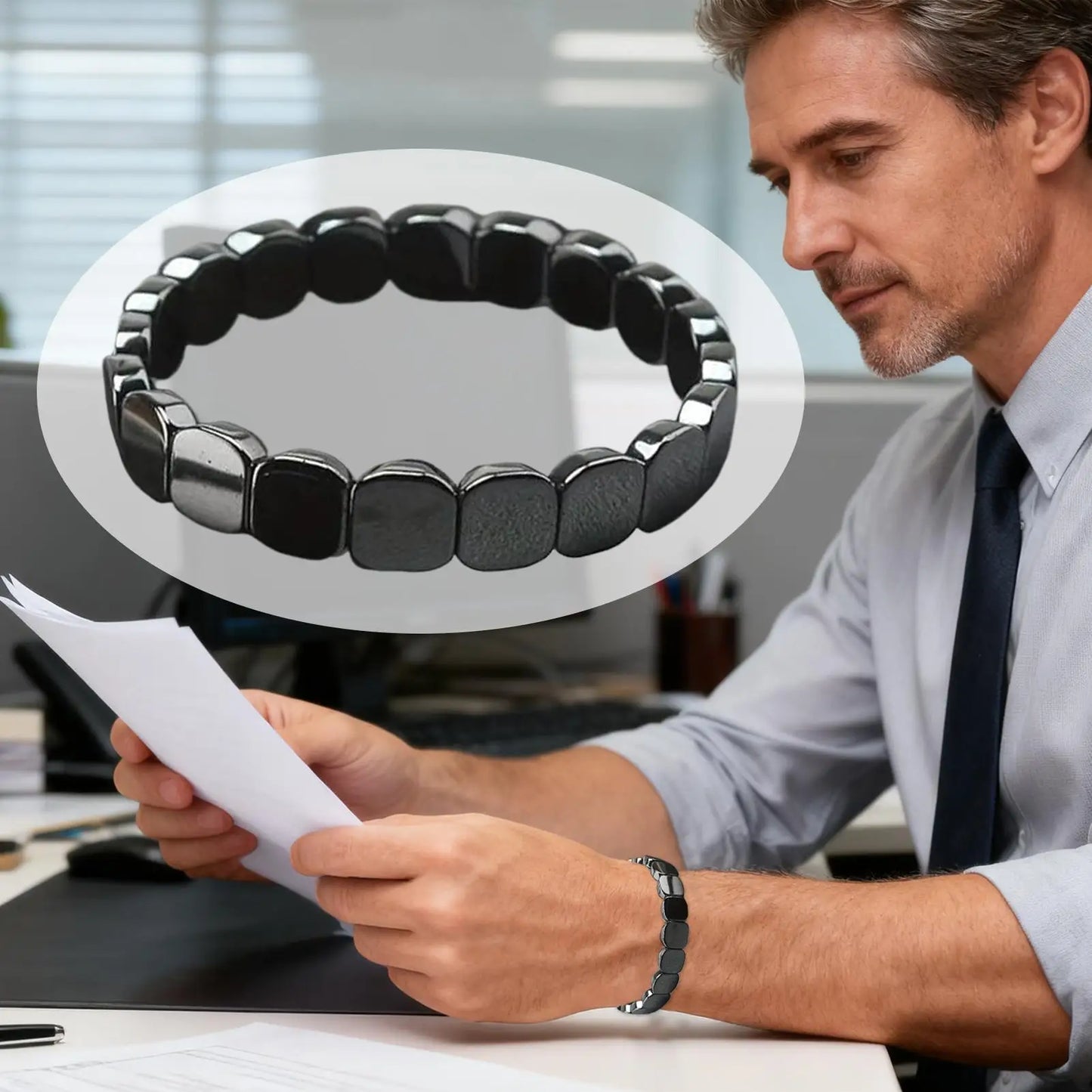 Bracelet Hématite Naturelle Magnétique Thérapeutique – Pierre Énergie & Guérison Unisexe