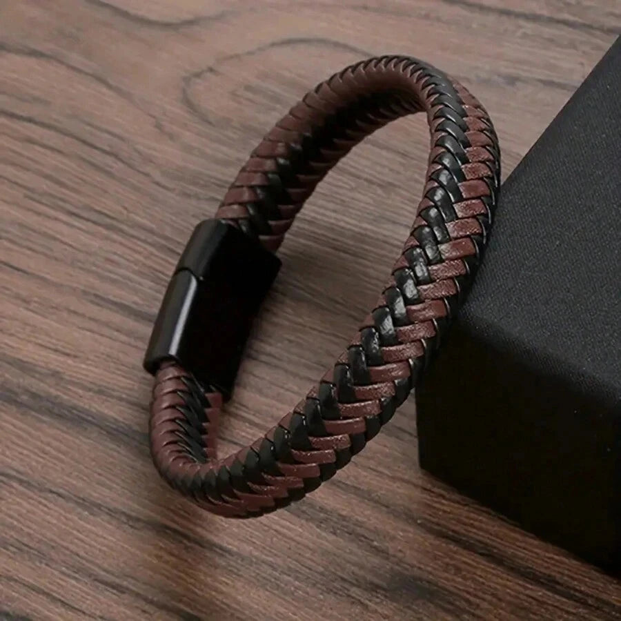 Bracelet Cuir PU Magnétique Homme – Style Mature Élégant Cadeau