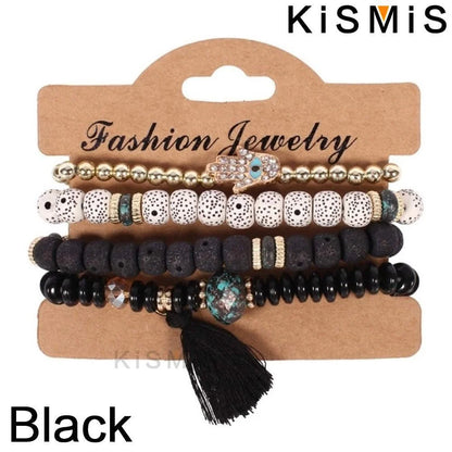 Set de 4 Bracelets Bohèmes Superposables - Œil Protecteur et Pompon