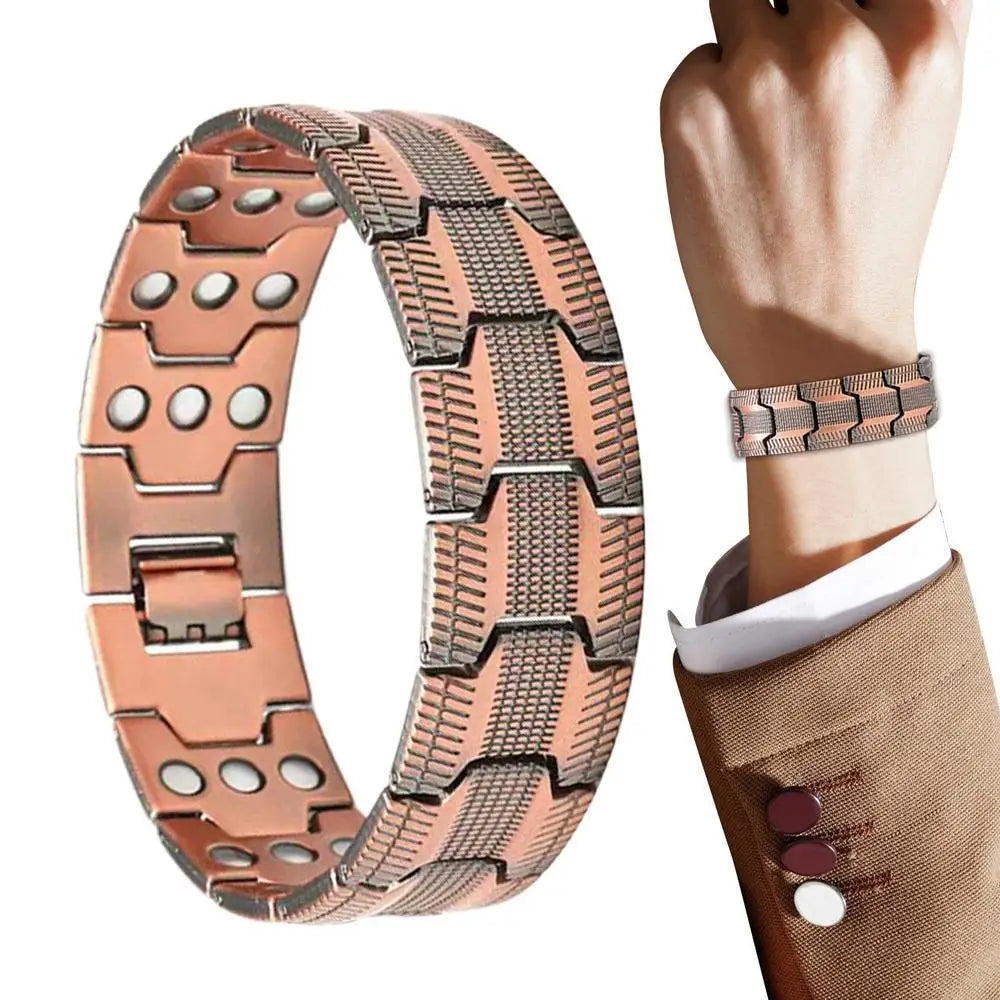 Bracelet Manchette Cuivre Homme – 3 Rangées Magnétiques & Ajustable