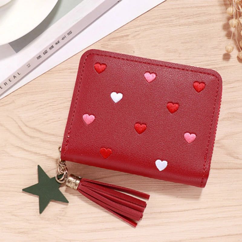 Portefeuille Femme Mini Court Pompon Zippé - Porte-Monnaie Cuir PU Cute Porte-Carte Main Vert