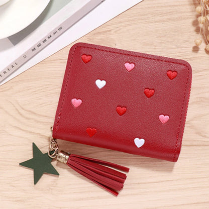 Portefeuille Femme Mini Court Pompon Zippé - Porte-Monnaie Cuir PU Cute Porte-Carte Main Vert