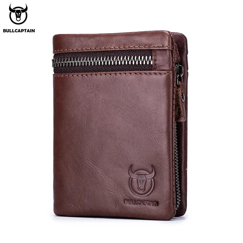 Portefeuille Homme Cuir BULLCAPTAIN Tri-Fold RFID - Porte-Monnaie Cartes Zipper