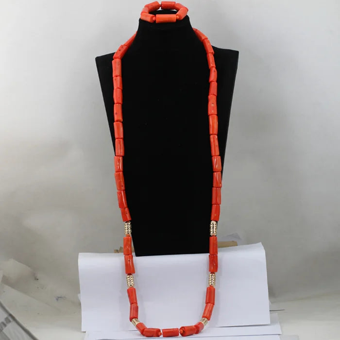 Ensemble Bijoux Perles Corail Naturel – Parure Marié Africain Orange