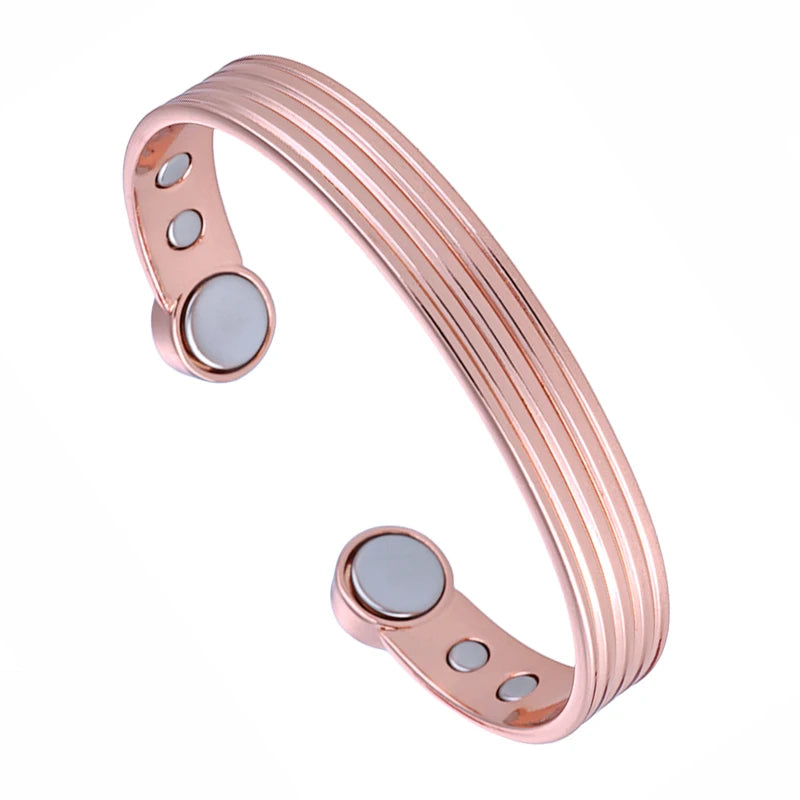 Bracelet Manchette Cuivre Pur Or Rose Magnétique – Arthrite & Santé Ajustable Unisexe