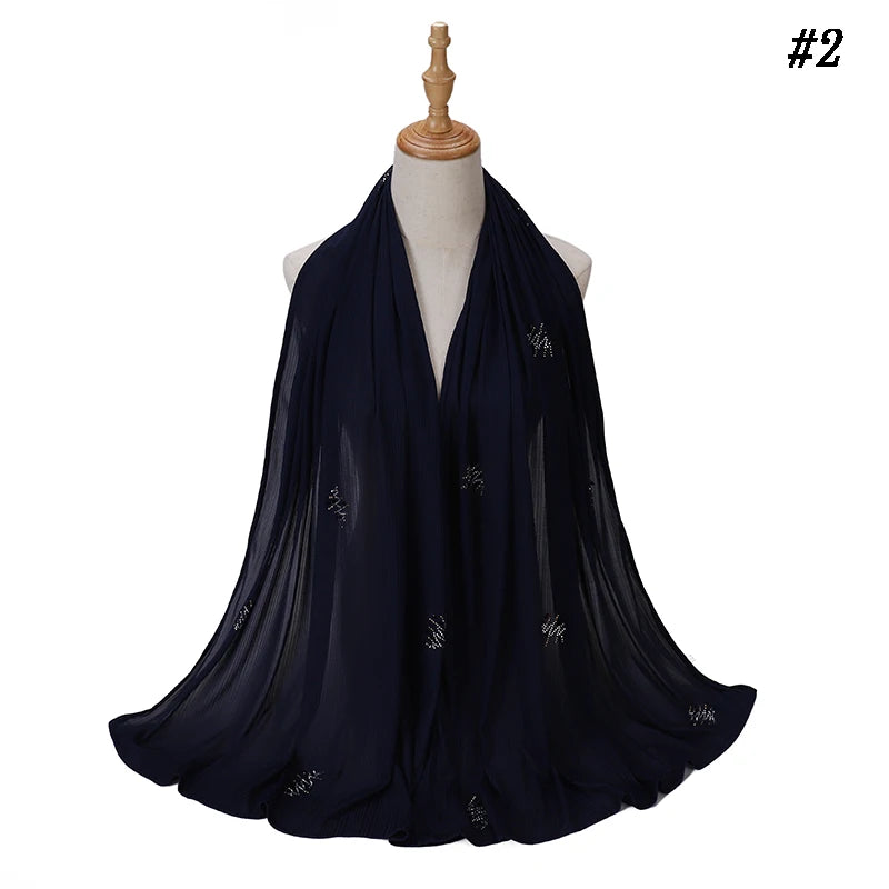 Foulard Hijab Jersey Côtelé Femme - Écharpe Musulman Stretch Paillettes Châle Islamique