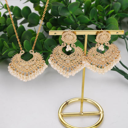 Ensemble Bijoux Indien Perles Pompons Doré – Collier Boucles Vintage