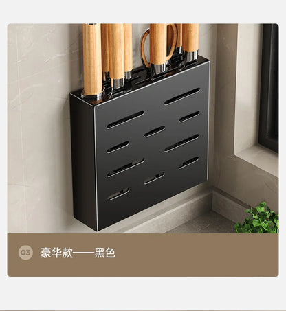 Porte-Couteaux Mural de Cuisine - Rangement Sans Perçage en Acier au Carbone