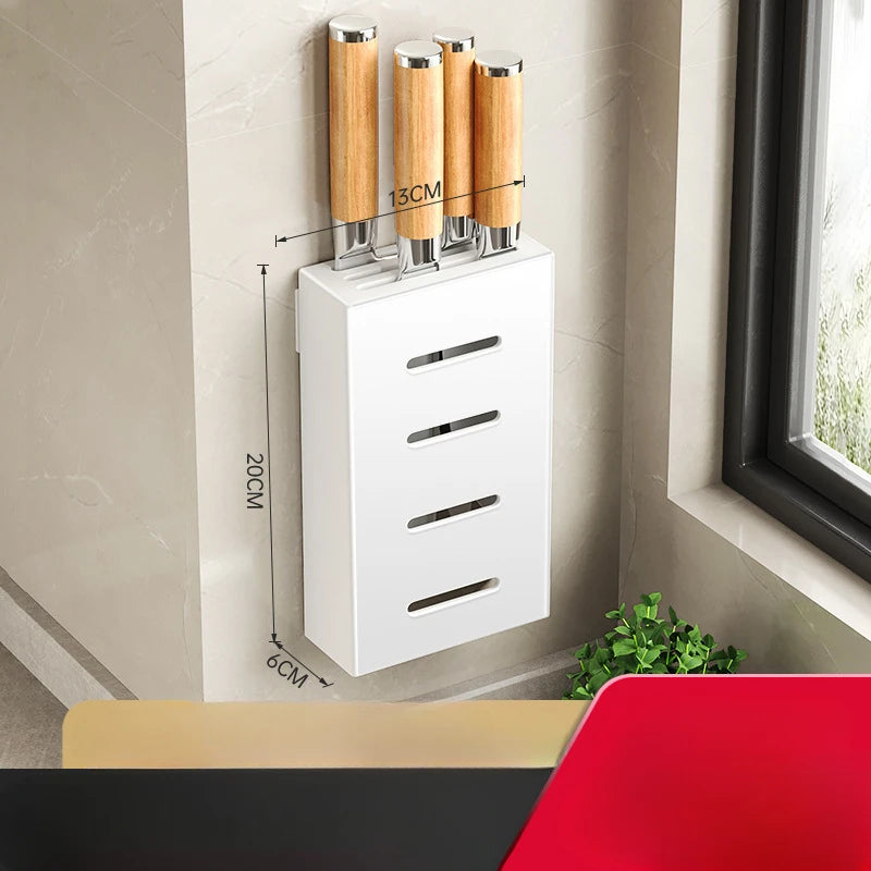 Porte-Couteaux Mural de Cuisine - Rangement Sans Perçage en Acier au Carbone
