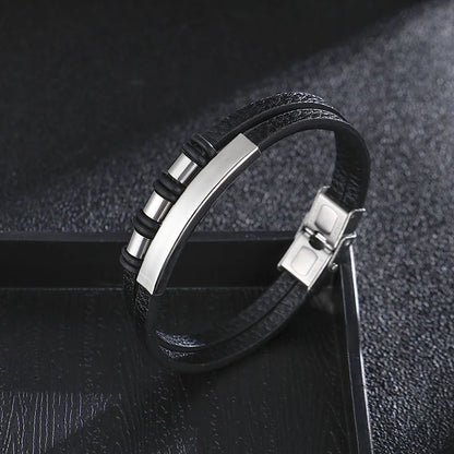 Bracelet Enroulé en Cuir pour Homme avec Charm en Acier Inoxydable