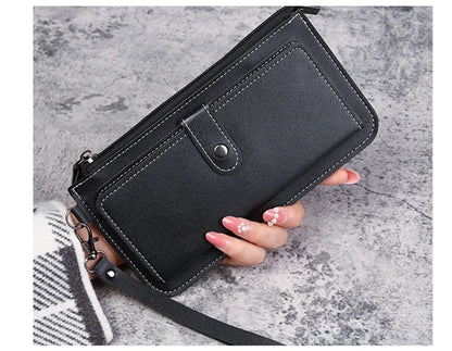 Portefeuille Femme Long Zippé Cuir PU - Pochette Élégante Simple Noir Blanc Gris Rouge