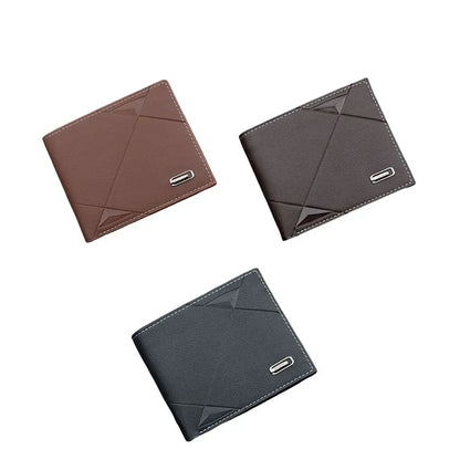 Portefeuille Homme Court Cuir PU Bifold Business - Porte-Carte Crédit Cash Bag Couleur Unie Café