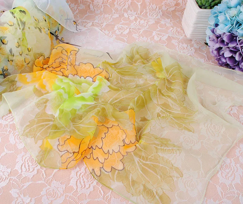 Foulard Écharpe Georgette Dégradé Pivoine Femme - Bandana Châle Été Protection Solaire Plage