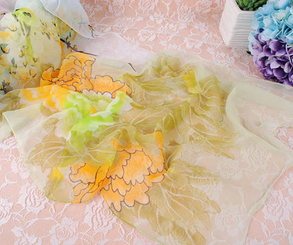 Foulard Écharpe Georgette Dégradé Pivoine Femme - Bandana Châle Été Protection Solaire Plage
