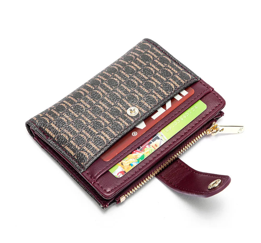 Portefeuille Femme Luxe Rétro Carré Bouton - Porte-Carte Pince Billets Compact Léger Classique