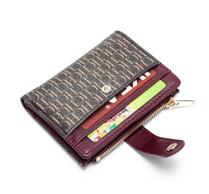Portefeuille Femme Luxe Rétro Carré Bouton - Porte-Carte Pince Billets Compact Léger Classique