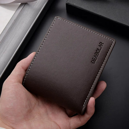 Portefeuille Homme Cuir PU Court Slim - Porte-Cartes Pliable Jeune Homme