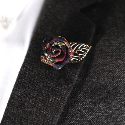 Broche Rose Tissu Vintage Chaîne Pompons – Pin's Col Costume Unisexe