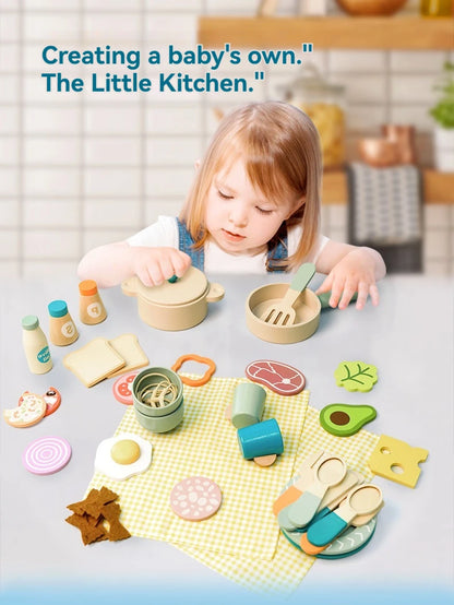 Cuisine Jouet en Bois Éducatif - Set Complet Casseroles et Aliments pour Jeu de Rôle 3-6 Ans